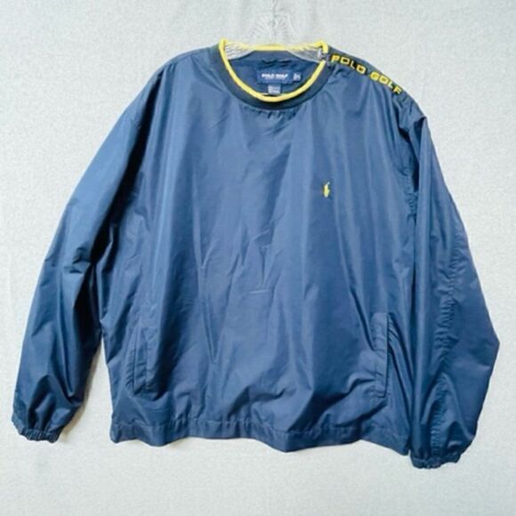 VTG Ralph Lauren Polo Golf Windbreaker Pullover Shoulder Zip Blue Yellow Mens XL - Picture 7 of 7